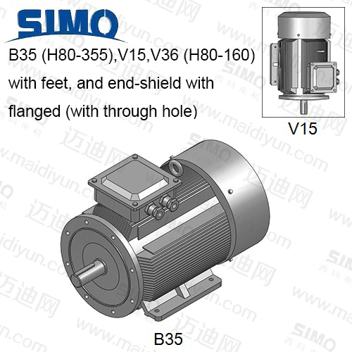 YE2(IP55)系列-機座帶底腳、端蓋上有凸緣(帶通孔)電動機